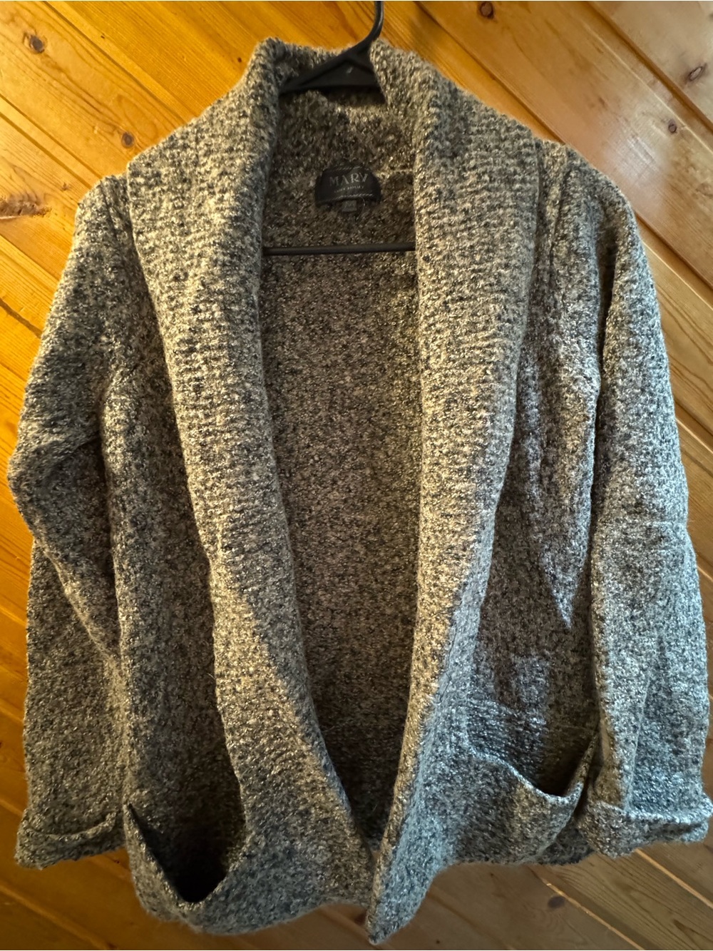 Shawl Collar Open-Front Cardigan Sweater - Gray. Wool blend